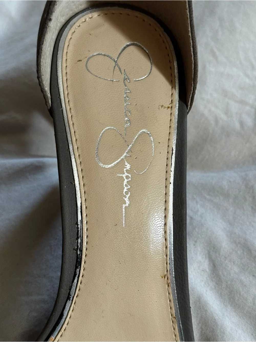 Jessica Simpson Taupe Brown Strappy Heels with Silver Plating